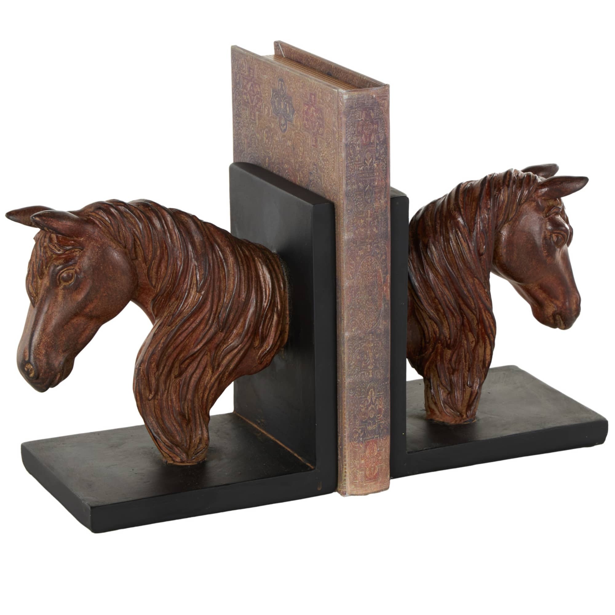 6" Copper Horse Head Bookends with Black Stands, 2ct.